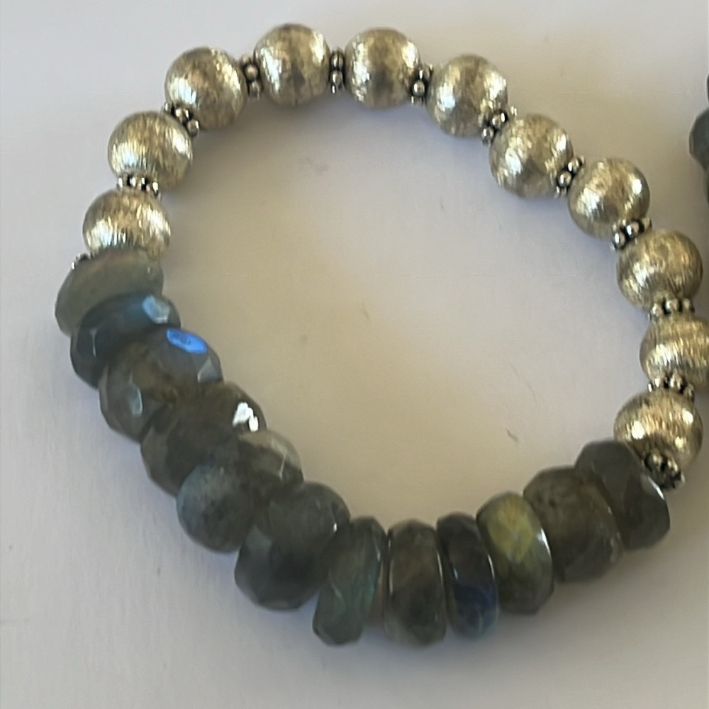 Faceted Labradorite Rondelles Sterling Bracelet - Picture 2 of 3